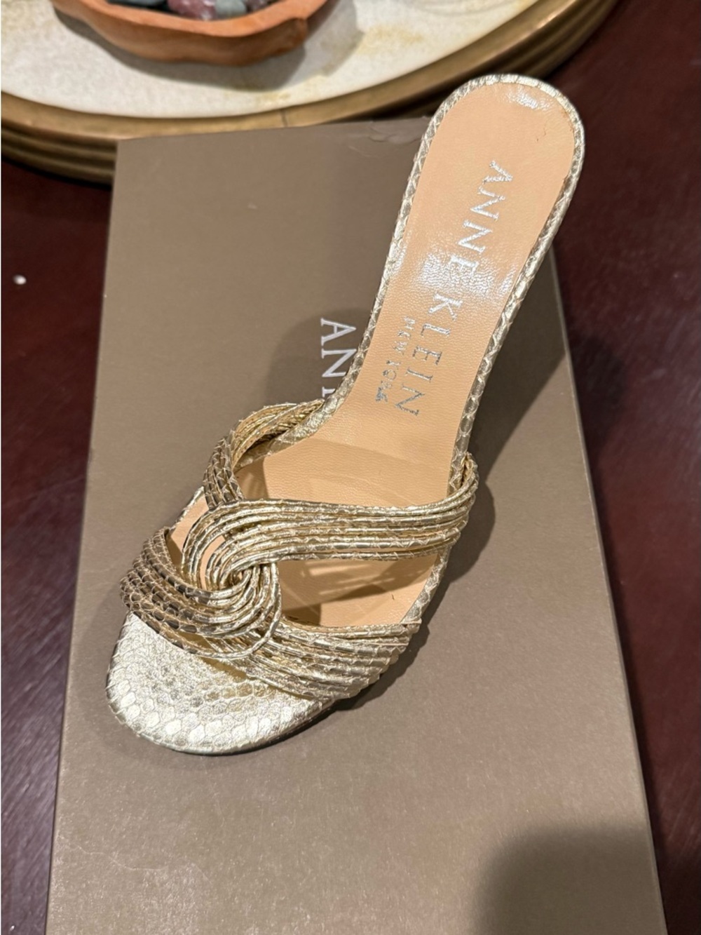 Anne Klein Metallic Gold Python-Texture Slide Mule - Picture 2 of 4